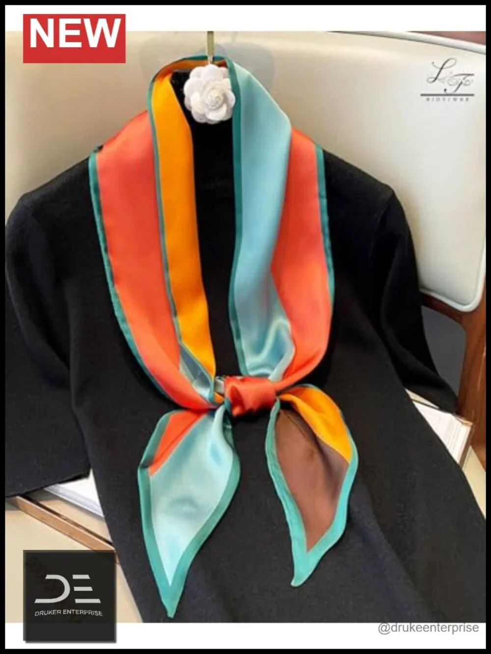 Silky Long Thin Satin Scarf for Women Head Scarf Handbag Accessory Fashion